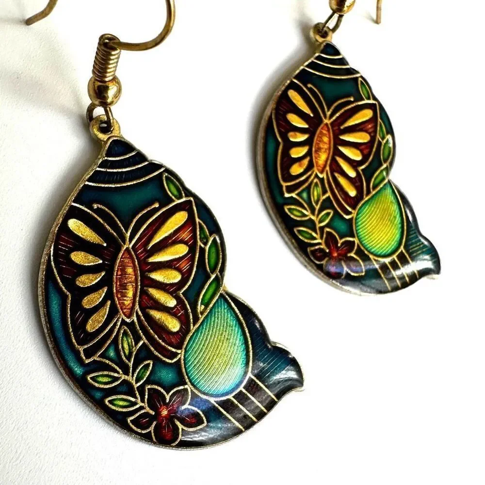 cloisonné butterfly  drop earrings